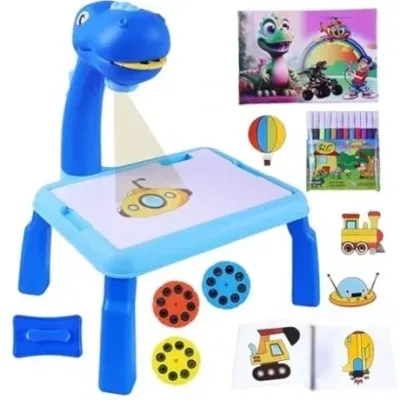 Babuniya Dino Theme Smart Projection Drawing Board with Music Include Art Supplies Doodle Table Kit | Trace and Draw Projector Toy for Kids Age 3+