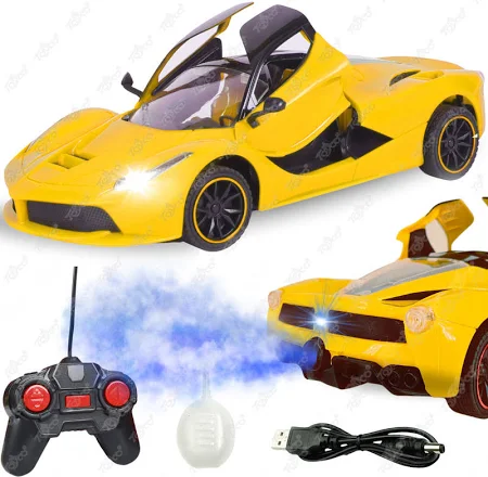 Babuniya Rechargeable Super Car With Smoke Function, Openable Doors & Lights Yallow